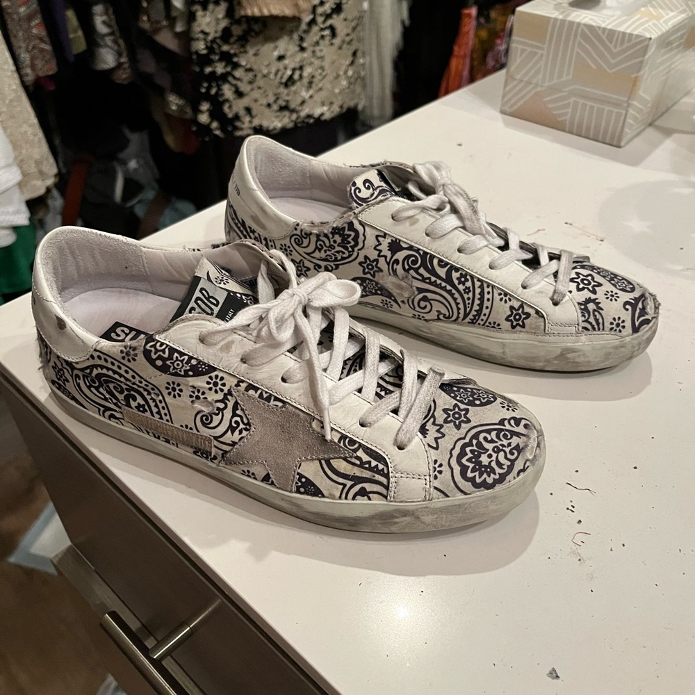Golden Goose sneakers, Size 38. Paisley print.